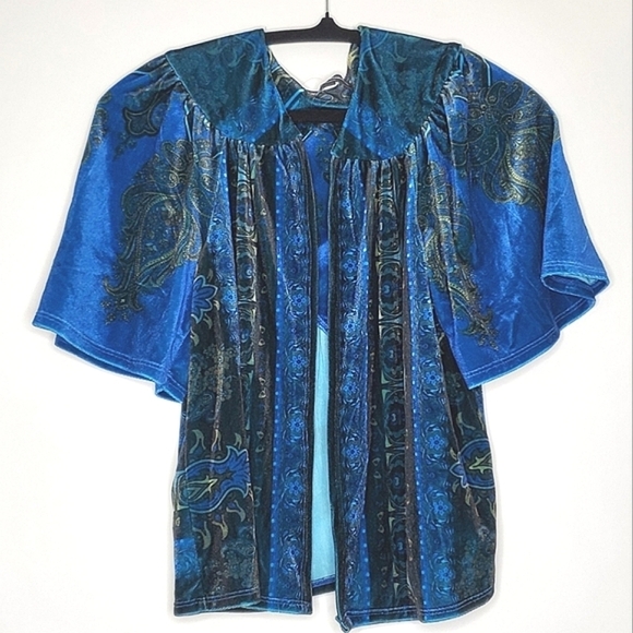 Vintage Velvet Open Front Jacket L Velour Paisley Cardigan Fairy Whimsigoth NEW - Picture 1 of 11